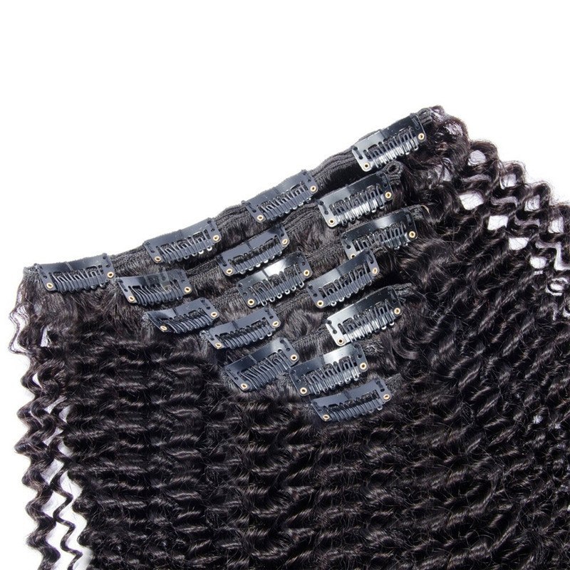 100g 7pcs Clip in Human Hair Extension Kinky Curly Natural Color Brazilian Human Hair