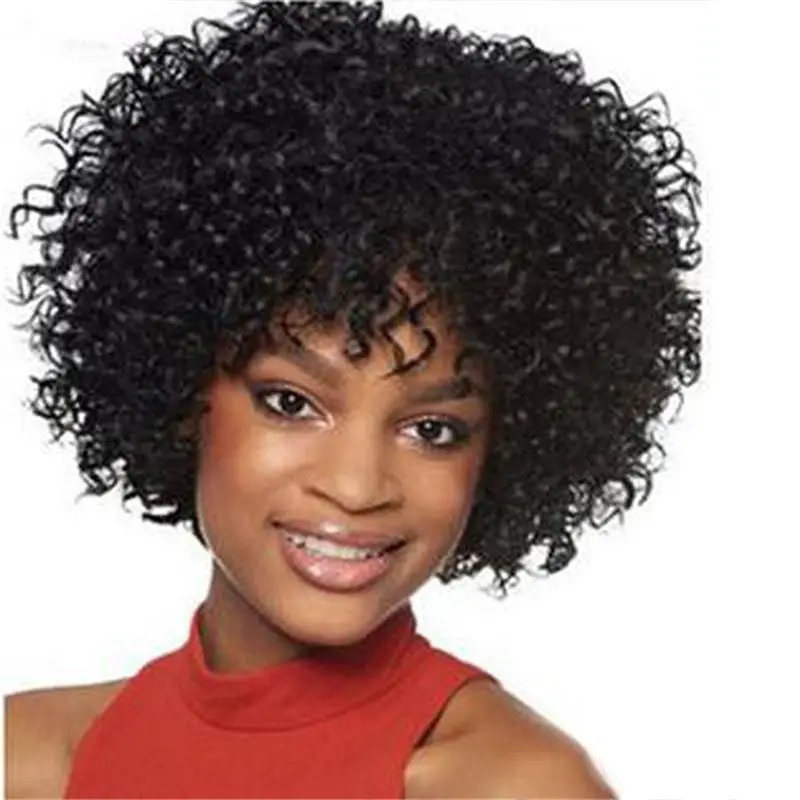 Short Kinky Curly Wig Real Human Hair Afro Curly Wigs Black Color Natural Looking For Women