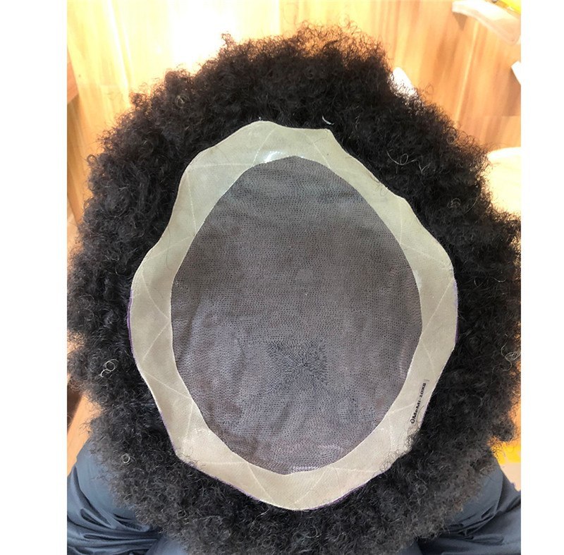 Afro Toupee For Men Afro Kinky Curl Toupee Hair Pieces Human hair Replacement System For Men 9" x 7" Human Hair Mens Toupee Hair