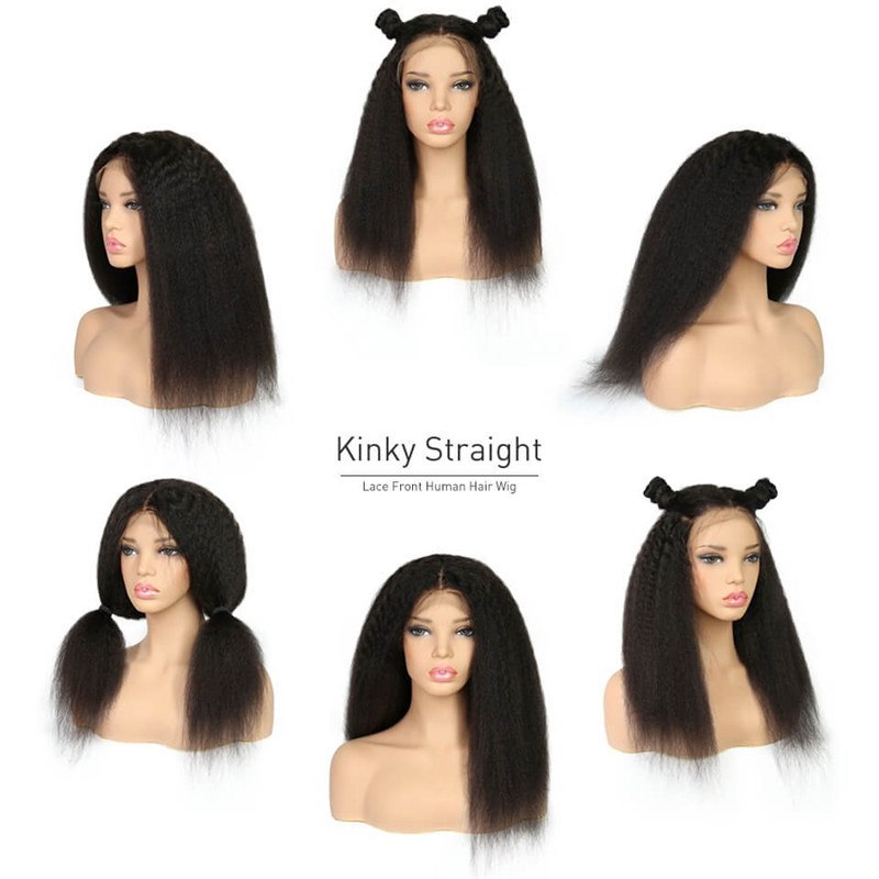 300% Density Wigs Kinky Straight Natural Hair Line for Black Women Pre-Plucked Glueless  Front Wigs