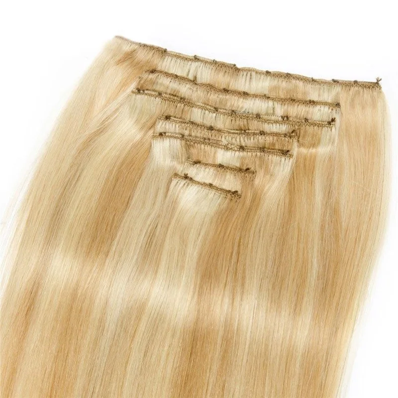 100g 7pcs Clip In Human Hair Extension Silky Straight Virgin Hair Highlight Color