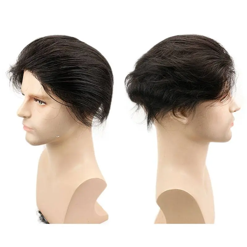 Hair Replacement Super Soft Thin Skin PU Base 10*8 Black Hair Straight Brazilian Remy Human Hair Toupee for Men 1b#