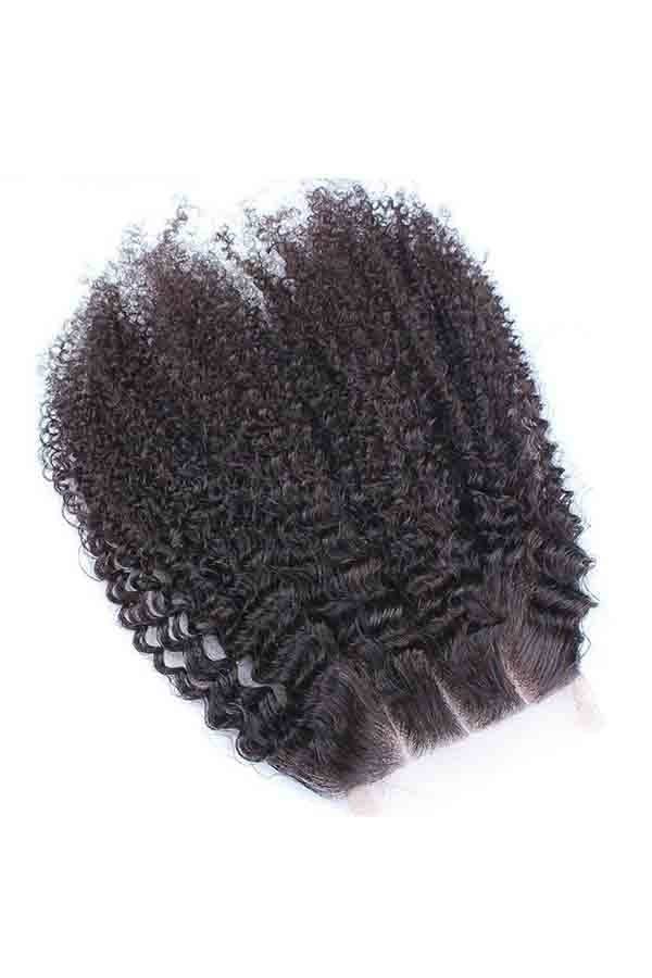 European Real Human Hair Afro Kinky Curly Free Part 4x4 Lace Closure
