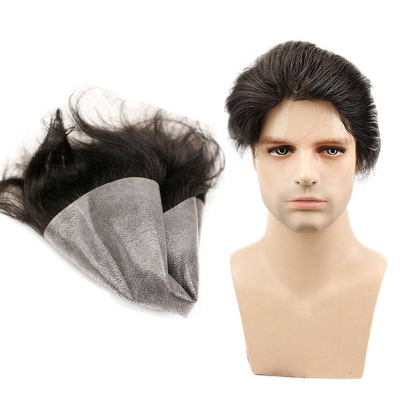 Hair Replacement Super Soft Thin Skin PU Base 10*8 Black Hair Straight Brazilian Remy Human Hair Toupee for Men 1b#