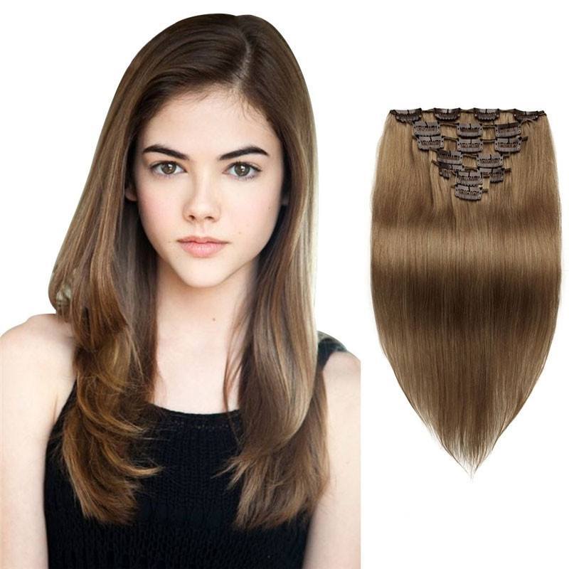 Brown 70g Clip in Brazilian Hair Extensions for Sale Red Straight 7pcs Human Hair