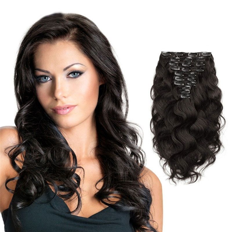 Black Body Wave 120g 10pcs Clip in Extension Human Hair Dark Brown 4#