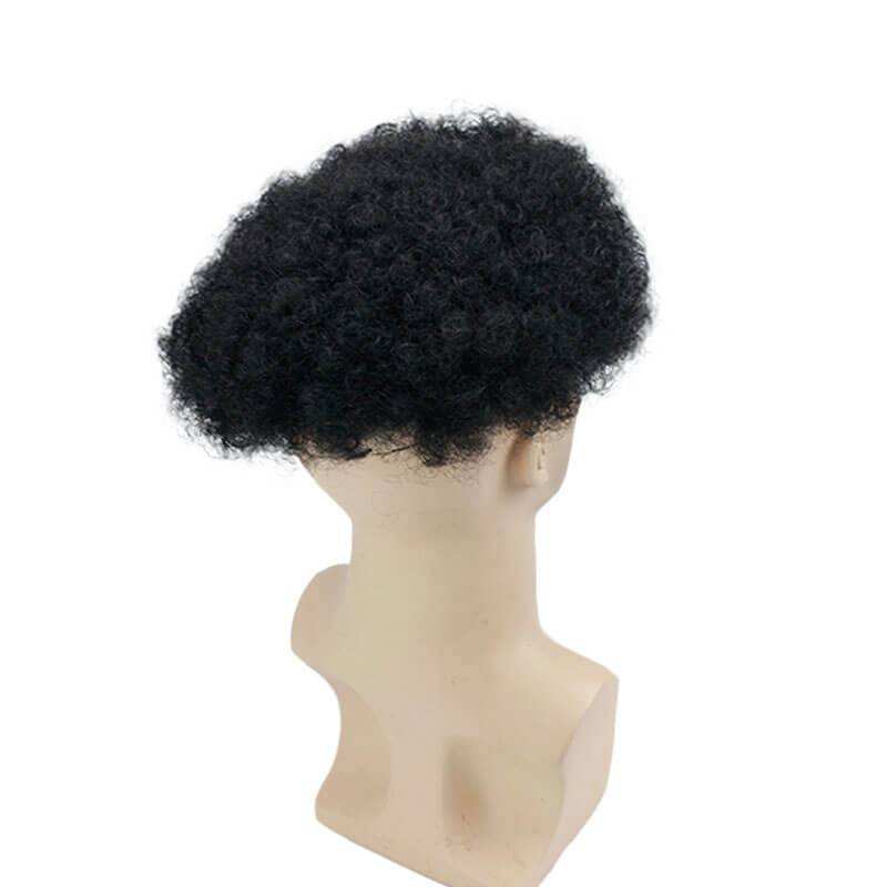 Eseewigs Mens Toupee 10x8 Inch Replacement Afro Curl Mens Wig Full PU Base Hairpiece For Men 100% Brazilian Remy Human Hair 1B#