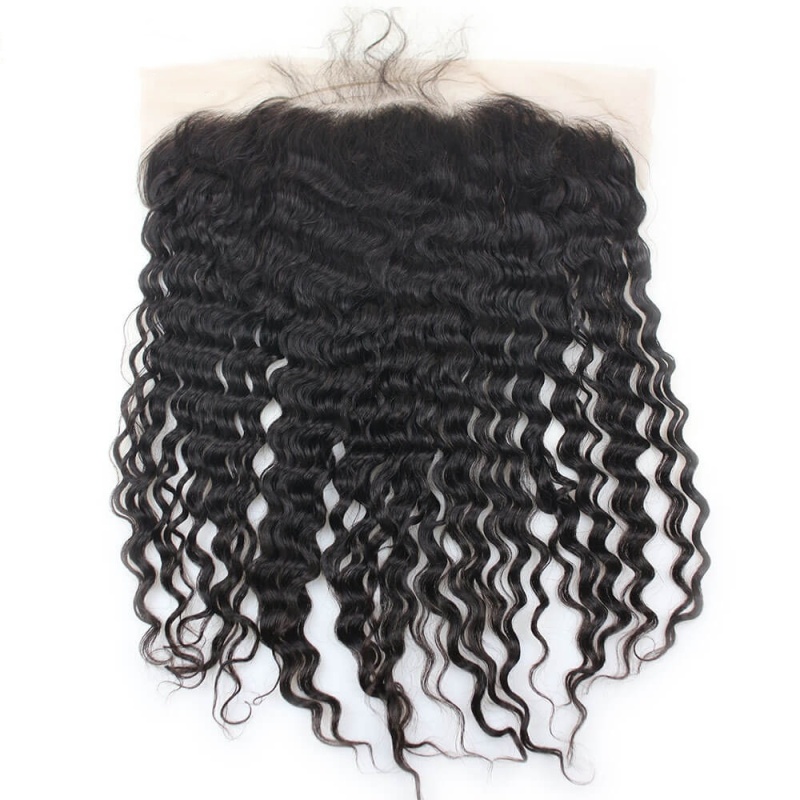 150% Density 13X6 Ear To Ear Lace Frontal Closure Human Hair Brazilian Virgin Hair  Deep Wave Nautral Color Bleached Knots