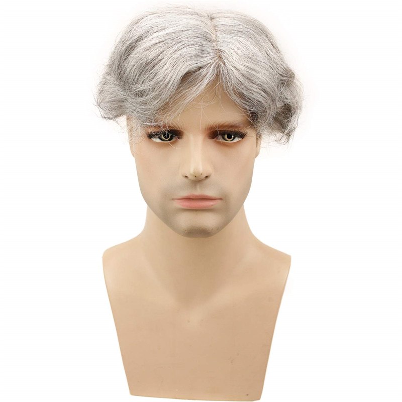 Grey Hairpiece 20% Black Human Hair 80% Grey French Lace FreeStyle 8X10 Toupee For Men