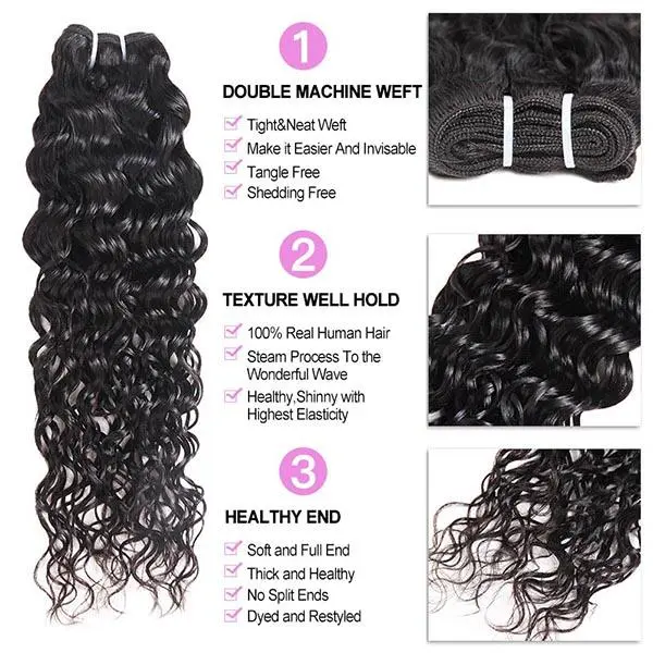 Brazilian Water Wave 4 Bundles with 4*4 Lace Closure Virgin Hair