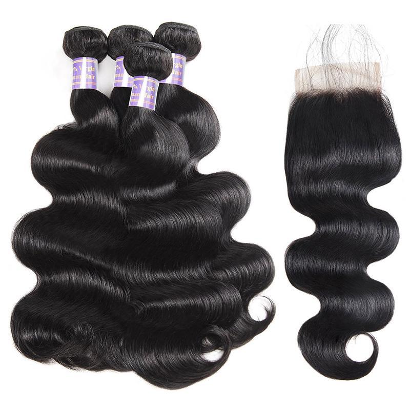 Malaysian Body Wave 4 Bundles with 4*4 Lace Closure Virgin Human Hair