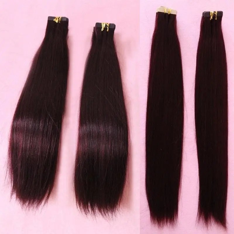 99J Color Tape Hair Piece Real Human Hair Virgin Peruvian Hair Glue Tape Hair Extensions