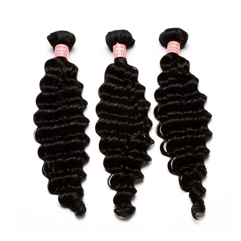 Natural Color Deep Wave Brazilian Remy Human Hair Weave 3pcs Bundles