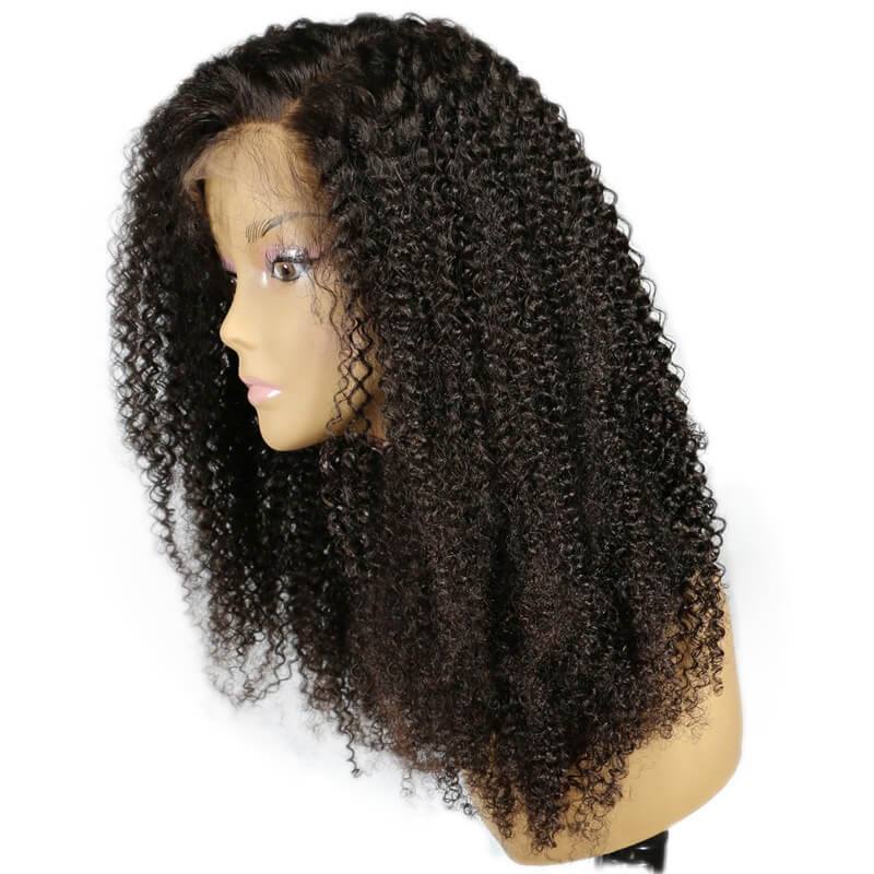 Lace Front Wig 180% Density Kinky Curly Brazilian Virgin Hair Pre Plucked With Natural Baby Hair