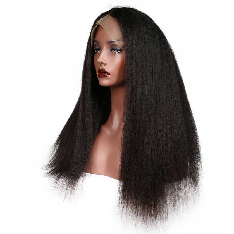 300% Density Wigs Kinky Straight Glueless Lace Front Ponytail Wigs Pre-Plucked Natural Hair Line for Black Women