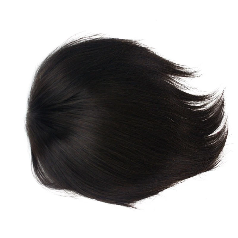 Human Hair Toupee Men's Unit Short Wigs for Men Lace With PU Around Hair Replacement for Men Color Off Black #1B