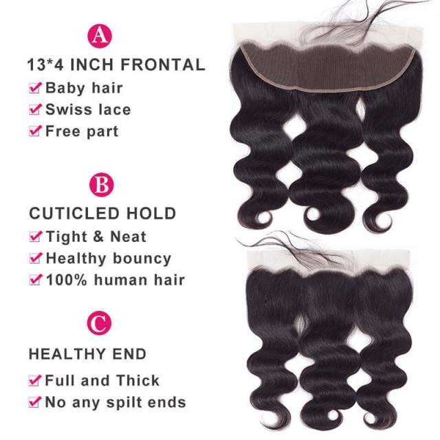 Natural Color Body Wave Indian Remy Hair Lace Frontal Closure 13x4inchs