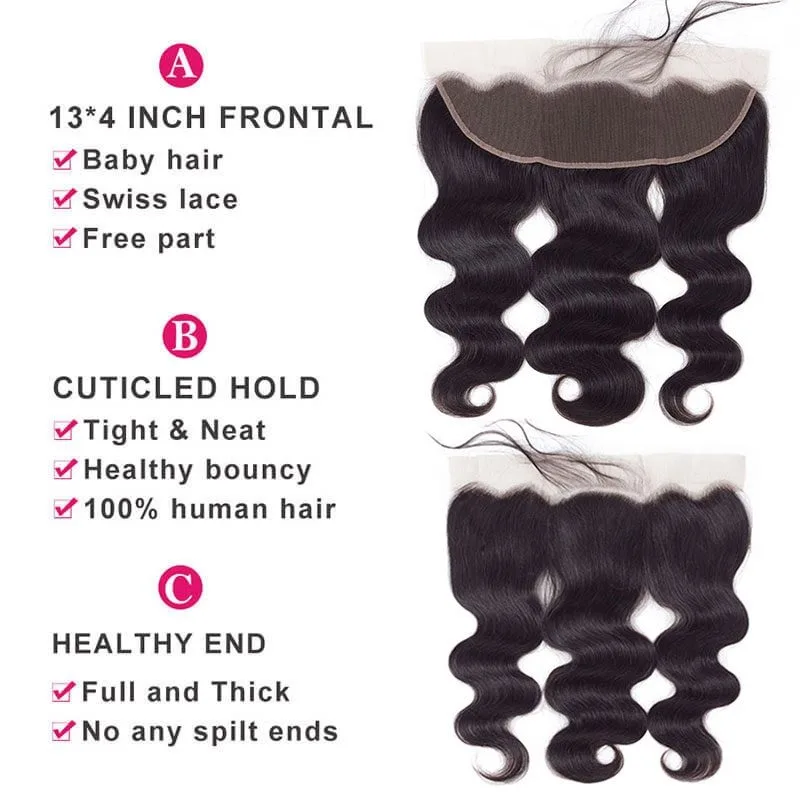 Natural Color Body Wave Indian Remy Hair Lace Frontal Closure 13x4inchs