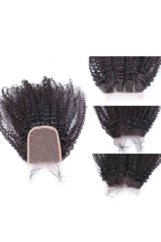 Brazilian Hair Afro Kinky Curly Free Part 4x4 Lace Closure Natural Color