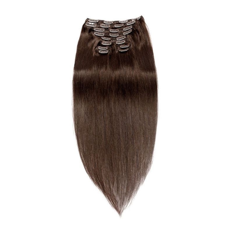 120g 10pcs Black Clip In Hair Extensions Silky Straight Brown Color Brazilian Human Hair