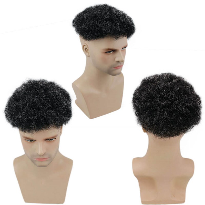 Afro Kinky Curly Hairpieces Replacement System For Men mix 10% Grey Hair 10x8 Whole Swiss Lace Toupee for Men