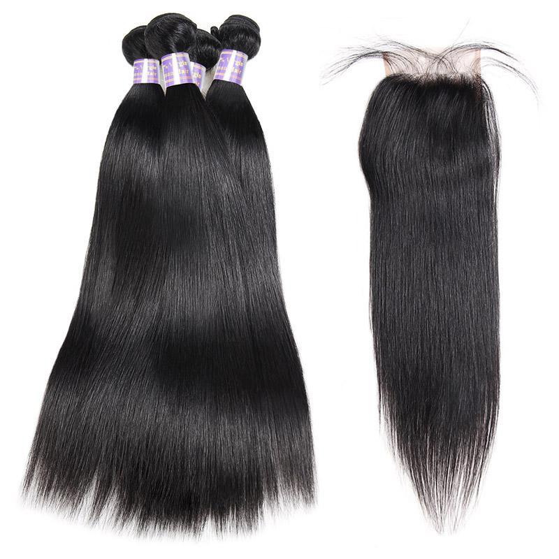 Indian Straight 4 Bundles With 4*4 Lace Closure Virgin Human Hair