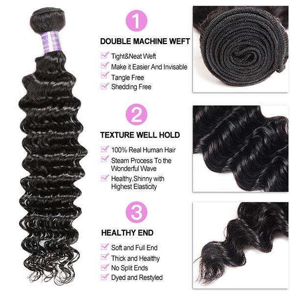 Peruvian Deep Wave 4 Bundles with 4*4 Lace Closure Virgin Human Hair