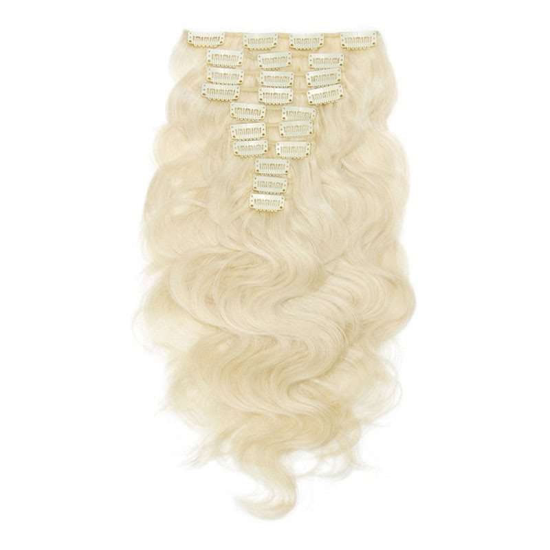 Light Blonde 160g 10 pcs Body Wave Hair Clip in Peruvian Virgin Human Hair Extension 60# 613# Color