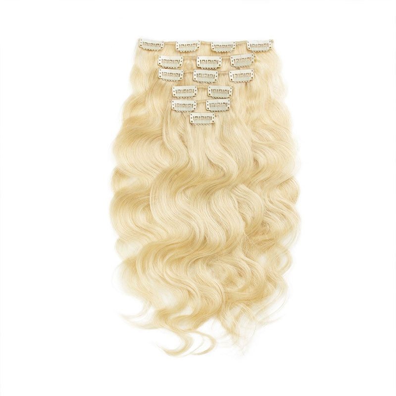 613# Light Blonde 100g 7pcs Hair Clip in Human Extension Body Wave