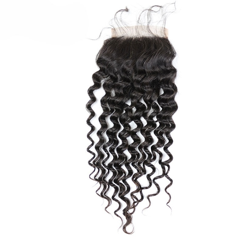 100 Human Hair Virgin Brazilian Lace Closure Deep Curly 4*4  Inch Natural Color Density 120% In Stock