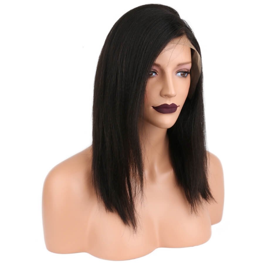 Yaki Straight Wig Short Human Hair Bob Lace Front Wigs Black Women Brazilian Remy Lace Wigs Pre Plucked Bleacked Knots
