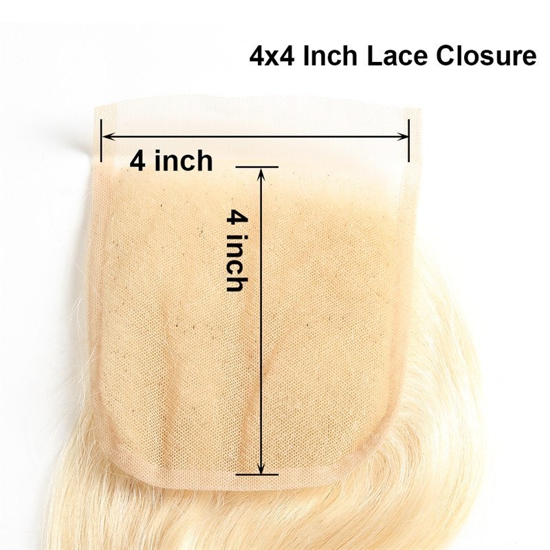 Blonde Lace Closure 613# Bleached Knots Free/Middle/3 Part Unprocessed Virgin Brazilian Remy Blonde Hair Stock 4x4 inch