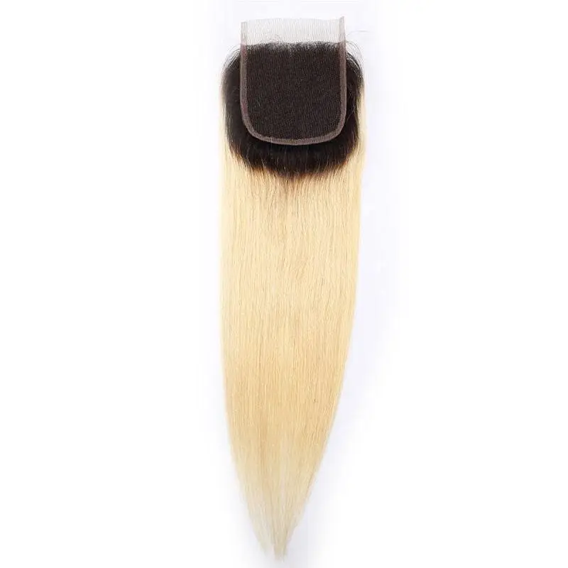 Blonde Lace Closure Straight 1b 613 Color Ombre Lace Closure 4x4 inch Virgin Peruvian Hair