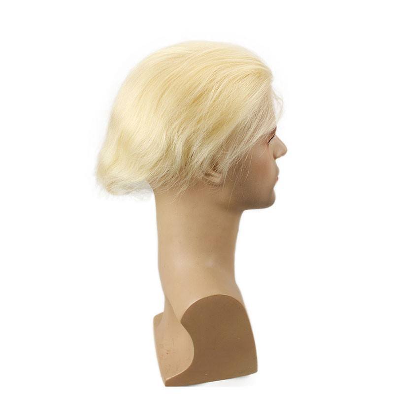 613# Blonde Men`s Toupee 6 inch Hairpiece Whole PU Base Brazilian Remy Human Hair Natural Straight 10*8