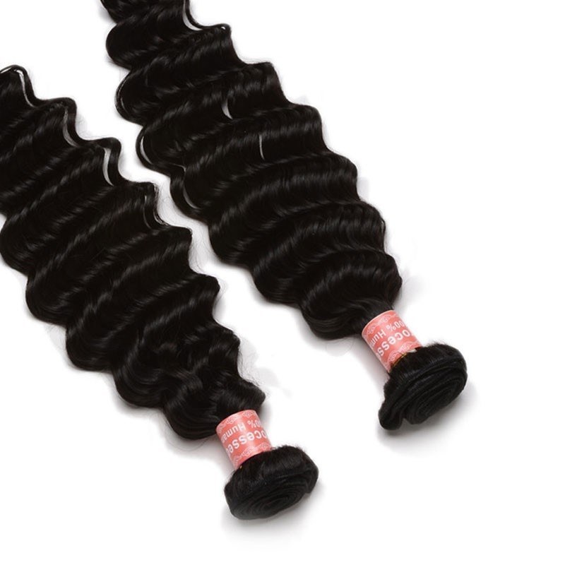 Natural Color Deep Wave Brazilian Remy Human Hair Weave 3pcs Bundles