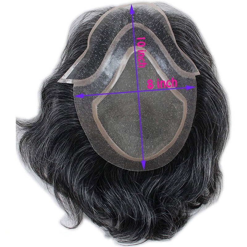 Men's Wigs Human Virgin  Hair Full Lace With Soft Thin Skin Replacement for men 8X10  80% #1B Mixed 20% Grey Hair