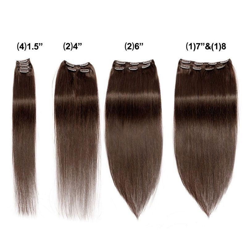 120g 10pcs Black Clip In Hair Extensions Silky Straight Brown Color Brazilian Human Hair