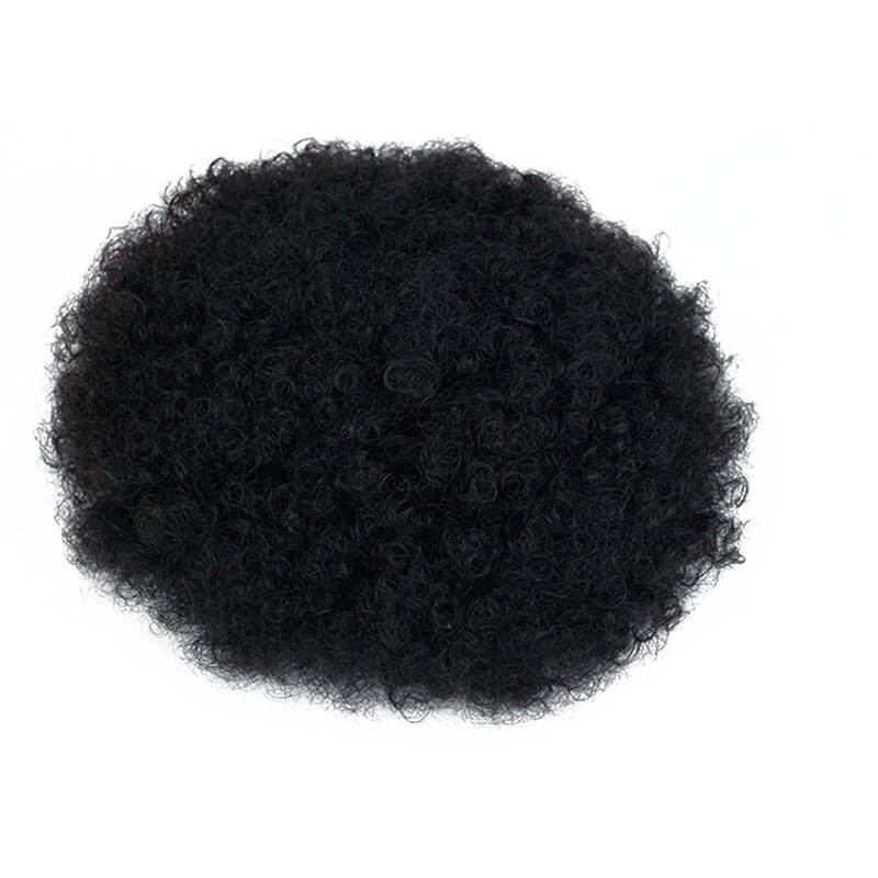 Eseewigs Mens Toupee 10x8 Inch Replacement Afro Curl Mens Wig Full PU Base Hairpiece For Men 100% Brazilian Remy Human Hair 1B#