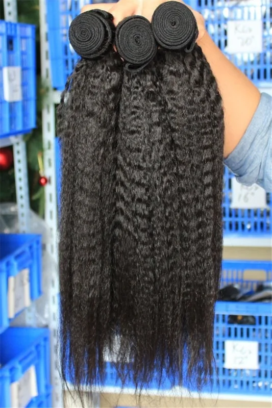 Natural Color Kinky Straight Malaysian Virgin Human Hair Weave 4 Bundles