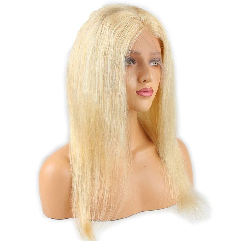 360 Lace Frontal Blonde #613 Silk Straight Brazilian Virgin Remy Human Hair Lace Band Frontal Closure Natural Hairline Bleached Knots with Baby Hair