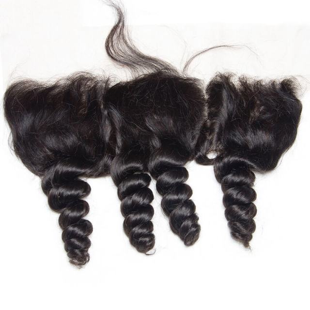 13x4 Loose Wave Pre Plucked Lace Frontal Closure With Baby Hair Ear To Ear Bleached Knots 100 % Remy Human Hair Weave