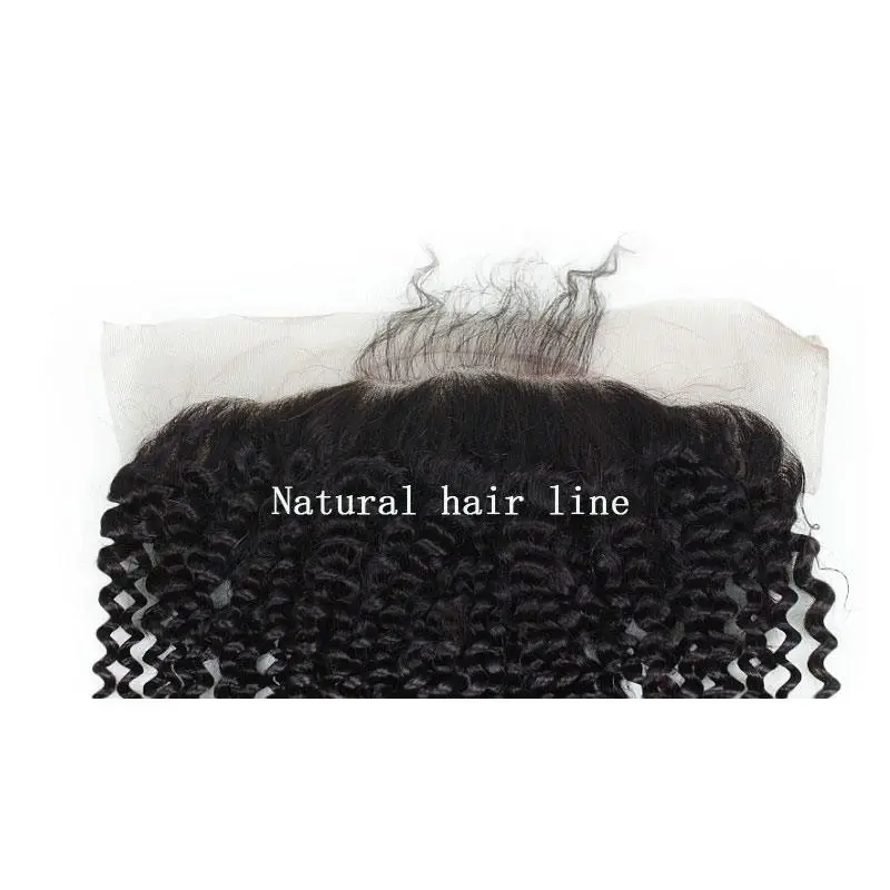 Pre Plucked 13X6 Mongolian Kinky Curly Virgin Hair Lace Frontal Closure Bleached knots  Natural Color Density 130% In Stock
