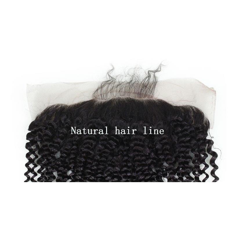 Pre Plucked 13X6 Mongolian Kinky Curly Virgin Hair Lace Frontal Closure Bleached knots  Natural Color Density 130% In Stock
