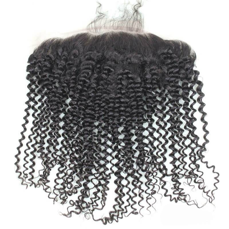 Pre Plucked 13X6 Mongolian Kinky Curly Virgin Hair Lace Frontal Closure Bleached knots  Natural Color Density 130% In Stock