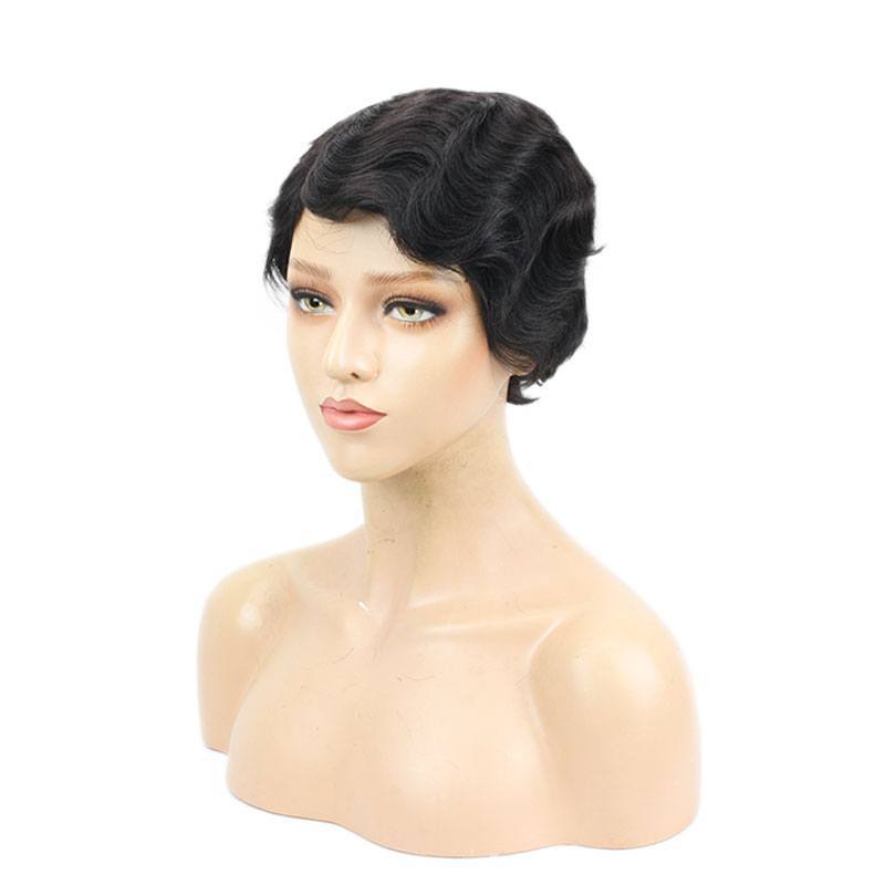Ocean Wave Short Human Hair Wigs Natural looking Full Machine Made None Lace Replacement Wig for Women