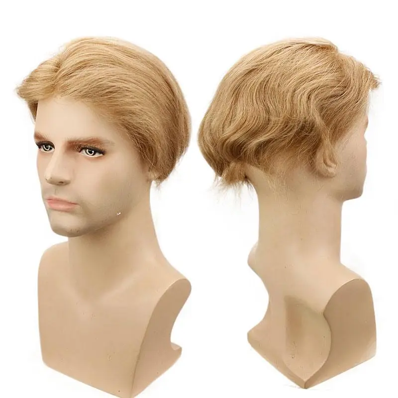 21# Blonde Mens Hair Replacement System Toupee Whole PU Base 10x8 Natural Straight Brazilian Remy Human Hair Piece