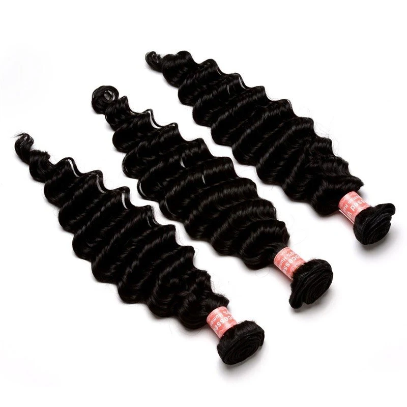 Natural Color Deep Wave Brazilian Remy Human Hair Weave 3pcs Bundles