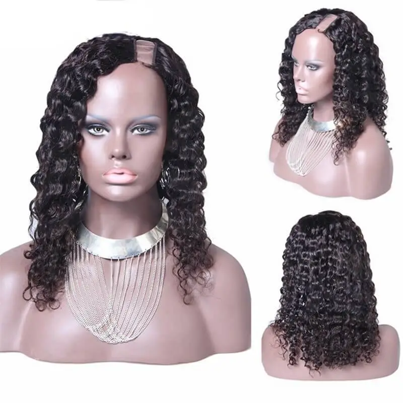 Deep Wave Brazilian Virgin Human Hair U Part Wigs Wowafrican