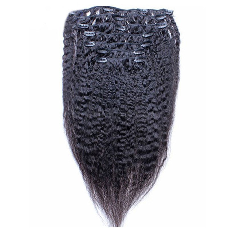 Clip In Human Hair Extensions Kinky Straight Mongolian Virgin Hair Natural Color