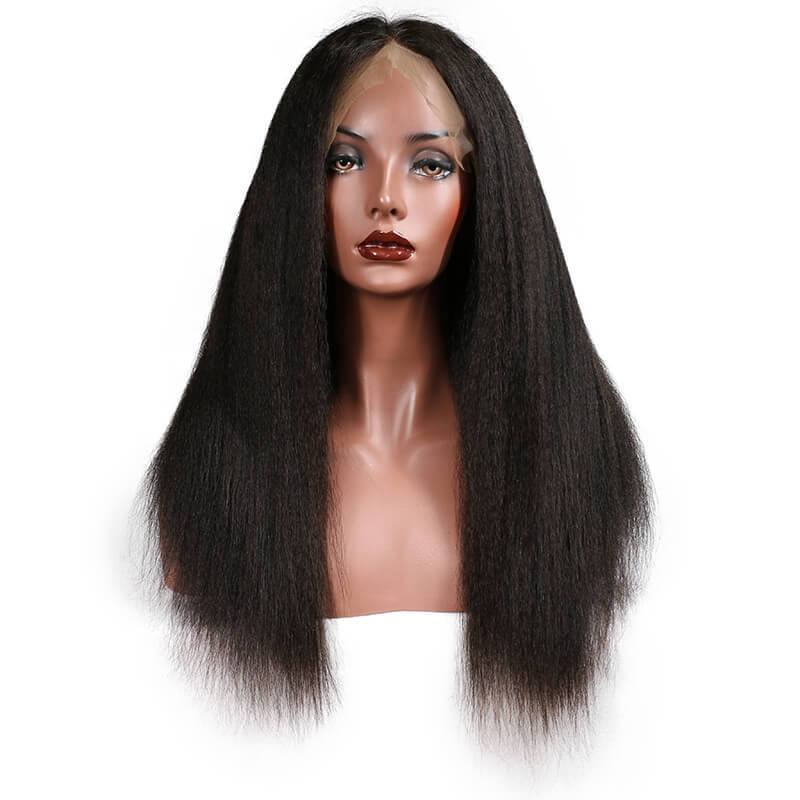300% Density Wigs Kinky Straight Glueless Lace Front Ponytail Wigs Pre-Plucked Natural Hair Line for Black Women
